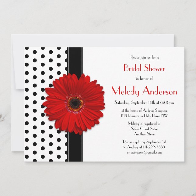 Polka Dot Red Daisy Bridal Shower Invitation (Front)