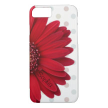 Polka Dot Red Daisy Custom Name