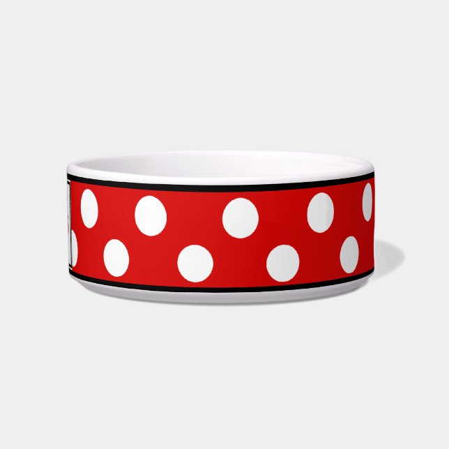 Polka Dot Red Personalised Cat Bowl (Right)