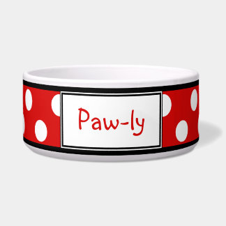 Polka Dot Red Personalised Dog Bowl
