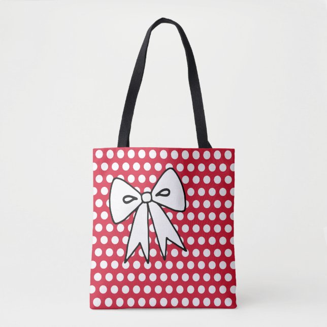 Polka Dot Red Retro Bow Tote Bag Purse (Front)