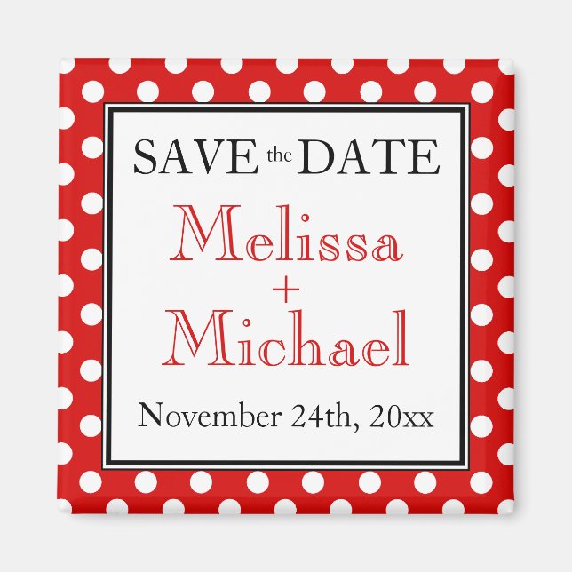 Polka Dot Red Save the Date magnet (Front)