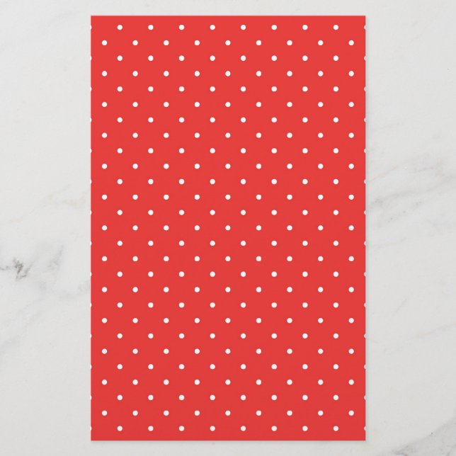 Polka dot red white background custom template stationery (Front)
