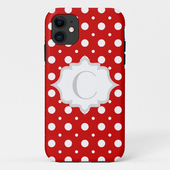 Polka dot red, white, grey monogram girly Case-Mate iPhone case (Back)