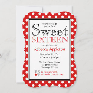 Polka Dot Red & White Sweet Sixteen Invitations