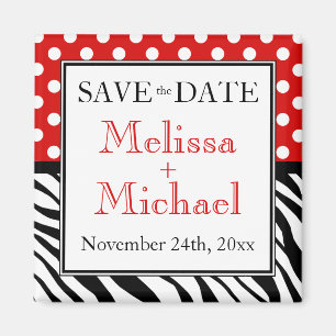 Polka Dot Red Zebra Print Save the Date Magnet