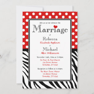 Polka Dot Red & Zebra Print Wedding Invitations