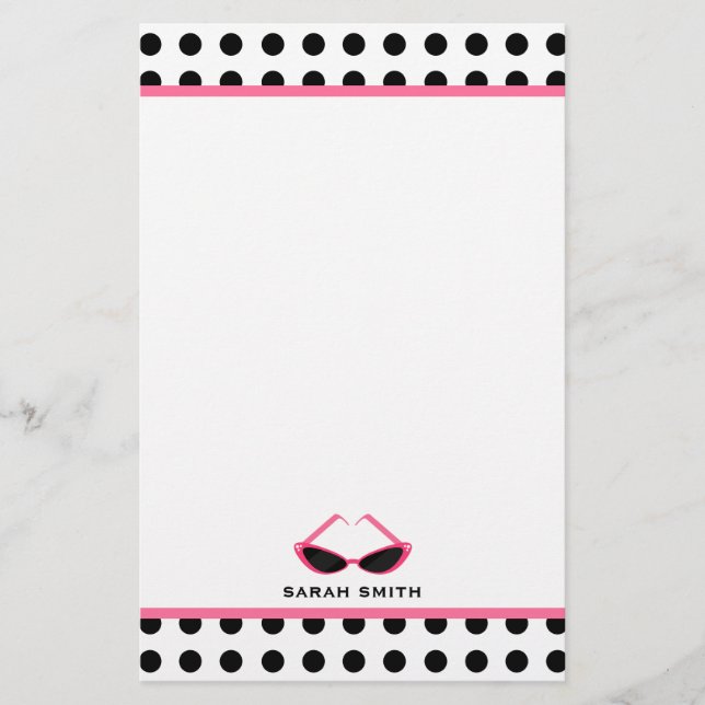 Polka Dot & Retro Pink Sunglasses Stationery (Front)
