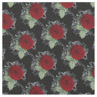 Polka Dot Roses Gothic Damask Fabric