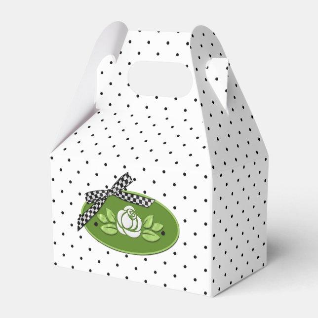 Polka Dot Roses White-Gable Party Favour Box (Front Side)