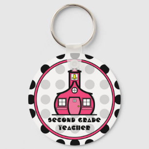 Polka Dot Second Grade Teacher Keychain