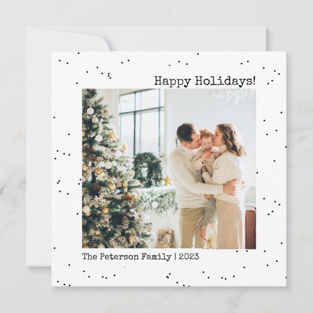 Polka Dot Simple Black White Minimalist Christmas  Holiday Card (Front)