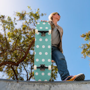 Polka Dot Skateboard (Aqua & White)
