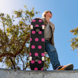 Polka Dot Skateboard (Black & Neon Pink)