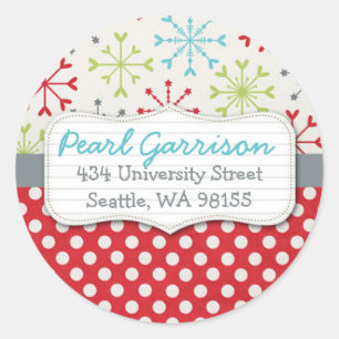 Polka dot & Snowflake Circle Return Address Label