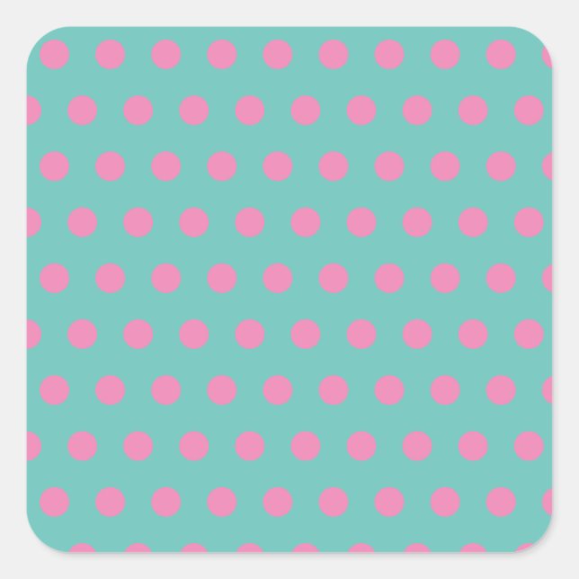 Polka Dot Square Stickers (Aqua & Pink) (Front)