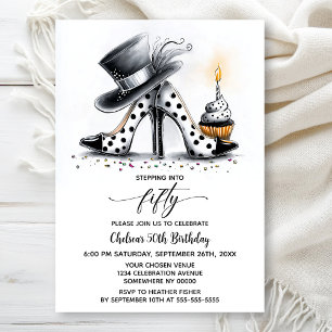 Polka Dot Stiletto Shoes 50th Birthday Invitation