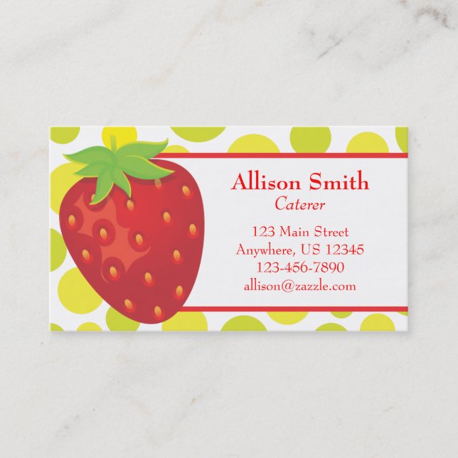 Polka Dot Strawberry Business Card Calling Card (Front)