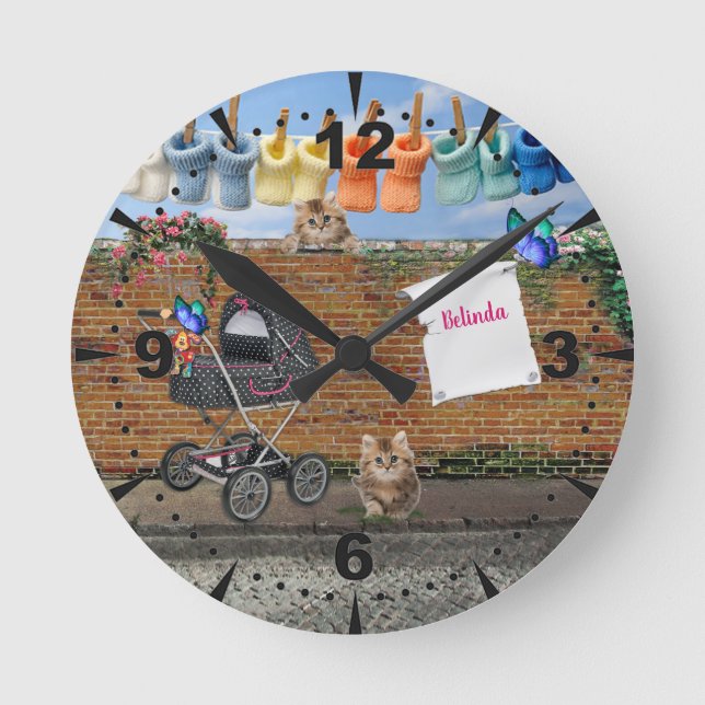 Polka-Dot Street Scene Art Round Clock (Front)