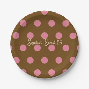 Polka Dot Sweet 16 Party - Pink & Brown Dot Paper Plate