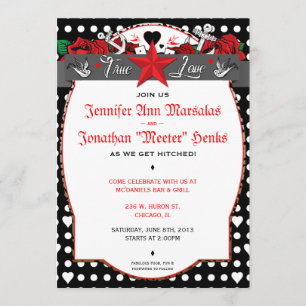 Polka Dot Tattoo Rockabilly Wedding Invitation