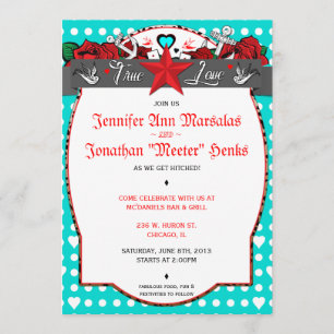 Polka Dot Tattoo Rockabilly Wedding Invitation