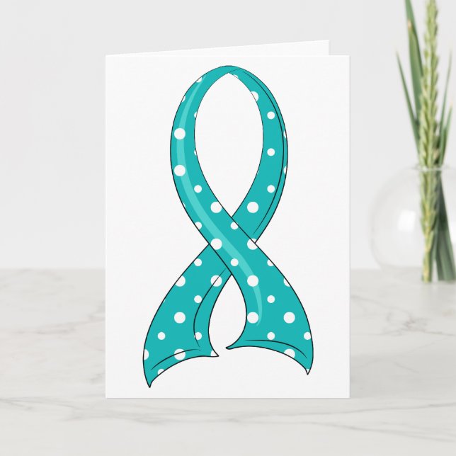 Polka Dot Teal Ribbon Cervical Cancer Card (Front)