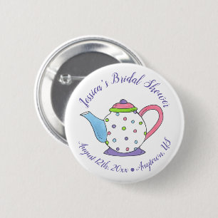Polka Dot Teapot Afternoon Tea Bridal Baby Shower 6 Cm Round Badge