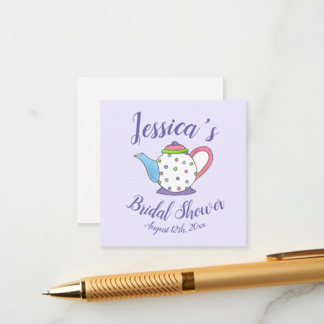 Polka Dot Teapot Afternoon Tea Bridal Baby Shower Enclosure Card (Front/Back In Situ)
