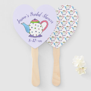 Polka Dot Teapot Afternoon Tea Bridal Shower Favou Hand Fan