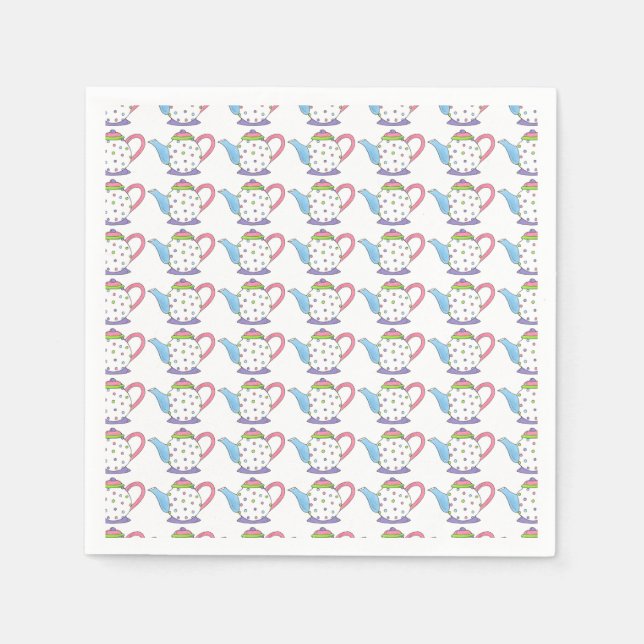 Polka Dot Teapot Afternoon Tea Party Bridal Shower Napkin (Front)