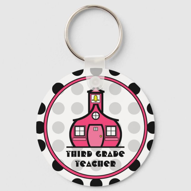 Polka Dot Third Grade Teacher Keychain (Front)