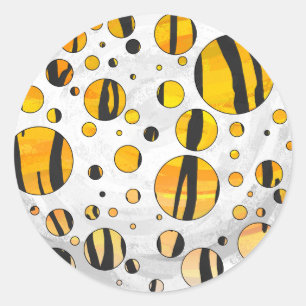Polka Dot Tiger Black and Orange Print Classic Round Sticker