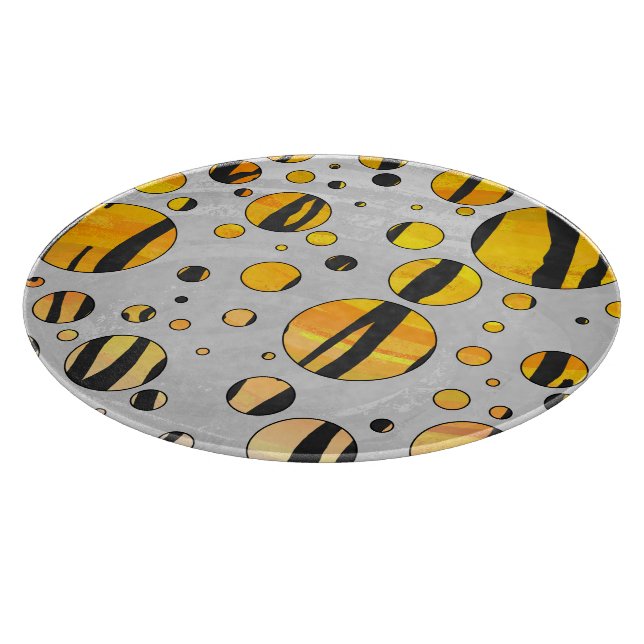 Polka Dot Tiger Black and Orange Print Cutting Board (Corner)