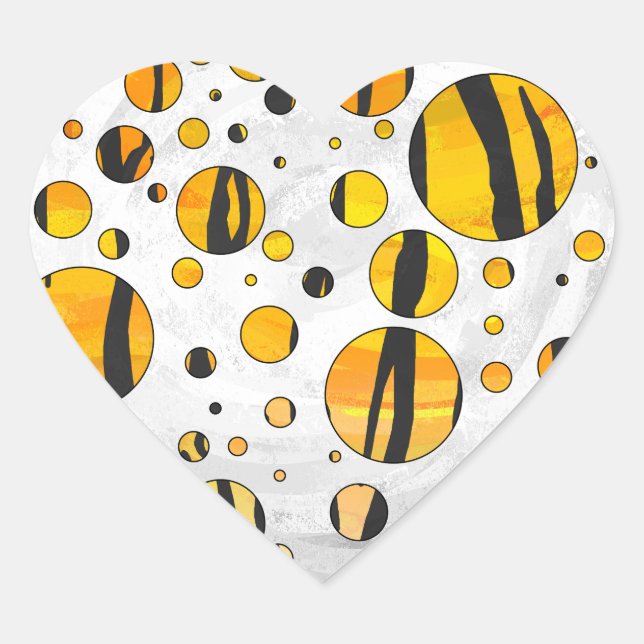 Polka Dot Tiger Black and Orange Print Heart Sticker (Front)
