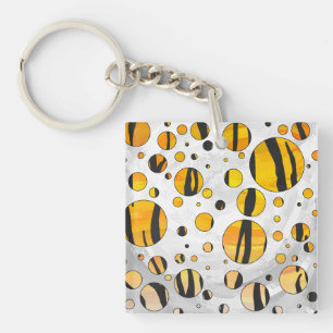 Polka Dot Tiger Black and Orange Print Key Ring