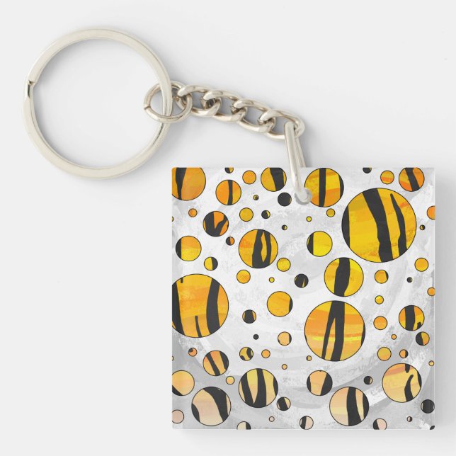 Polka Dot Tiger Black and Orange Print Key Ring (Front)
