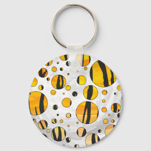 Polka Dot Tiger Black and Orange Print Key Ring