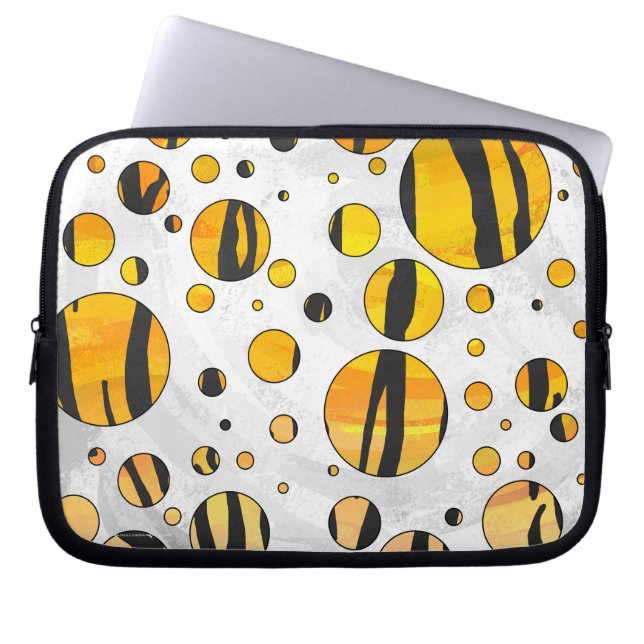 Polka Dot Tiger Black and Orange Print Laptop Sleeve (Front)