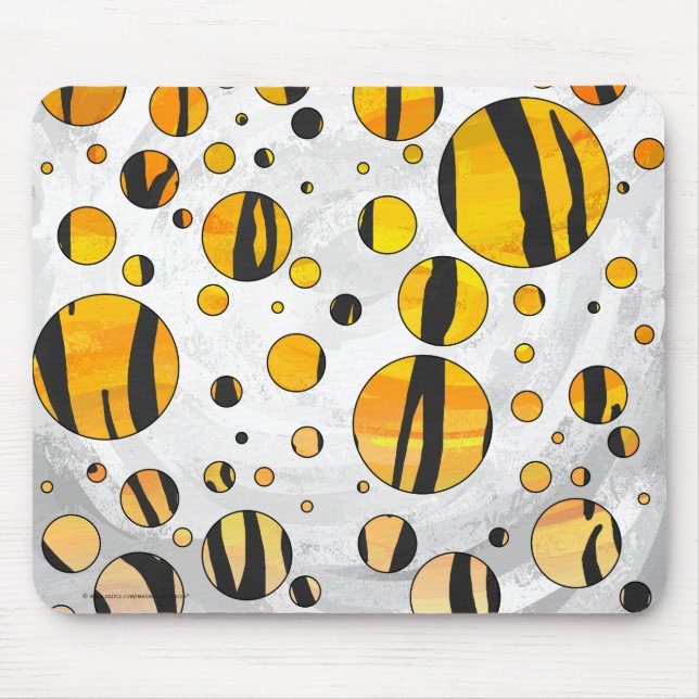 Polka Dot Tiger Black and Orange Print Mouse Mat (Front)