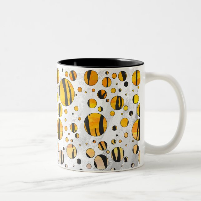 Polka Dot Tiger Black and Orange Print Two-Tone Coffee Mug (Right)