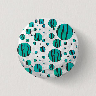 Polka Dot Tiger Black and Teal Print 3 Cm Round Badge