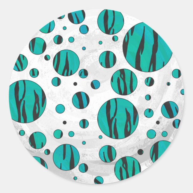 Polka Dot Tiger Black and Teal Print Classic Round Sticker (Front)