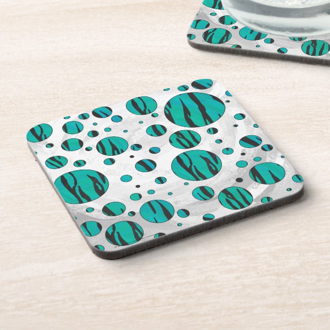 Polka Dot Tiger Black and Teal Print Coaster (Left Side)