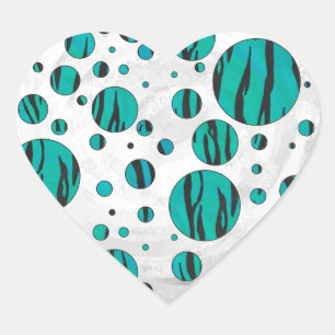Polka Dot Tiger Black and Teal Print Heart Sticker