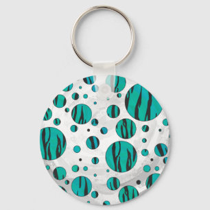 Polka Dot Tiger Black and Teal Print Key Ring