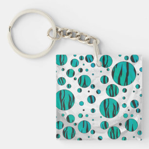 Polka Dot Tiger Black and Teal Print Key Ring