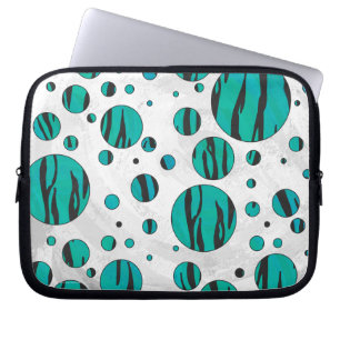 Polka Dot Tiger Black and Teal Print Laptop Sleeve