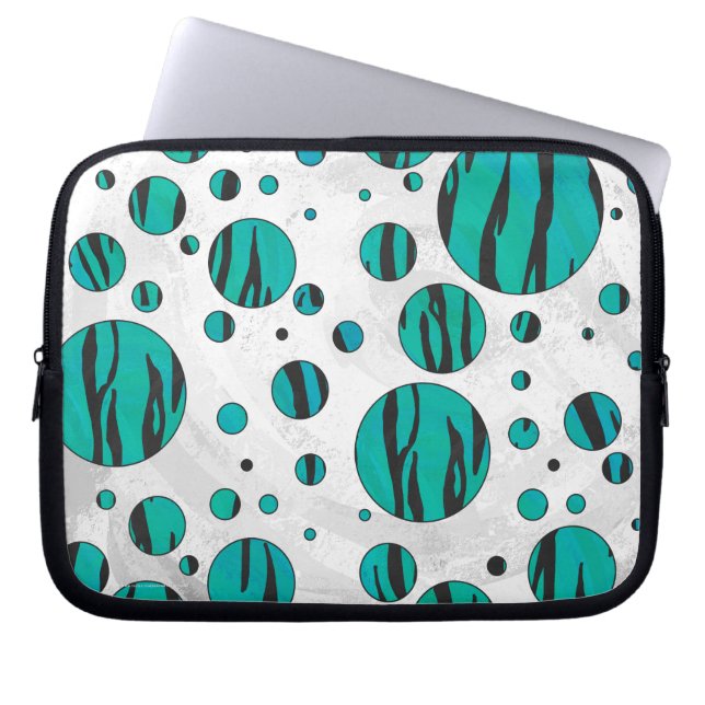 Polka Dot Tiger Black and Teal Print Laptop Sleeve (Front)