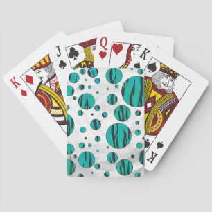 Polka Dot Tiger Black and Teal Print Playing Cards